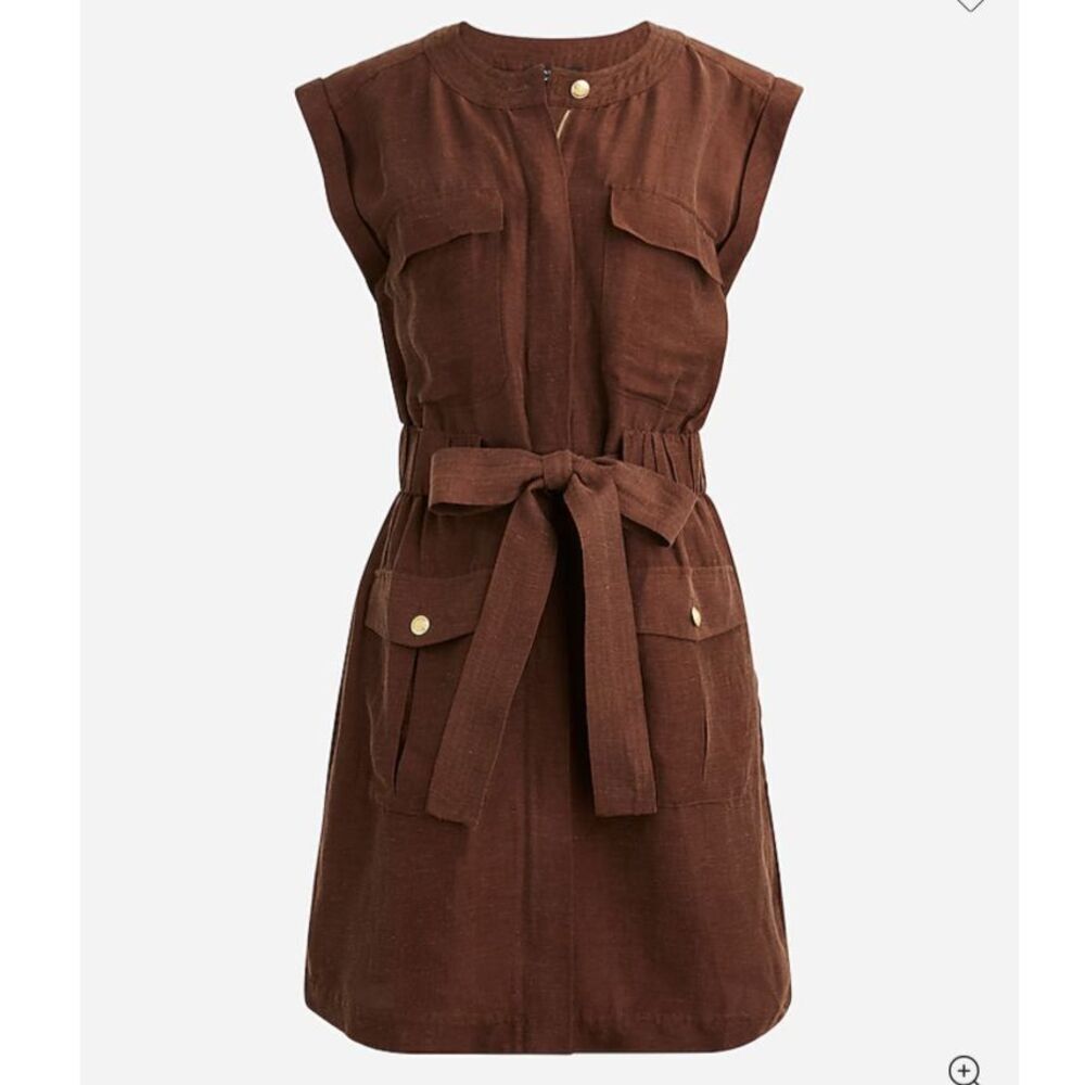 NWT J Crew Tie Waist Mini Dress In Chelsea Linen Cupro Blend Size 6 - Picture 1 of 8